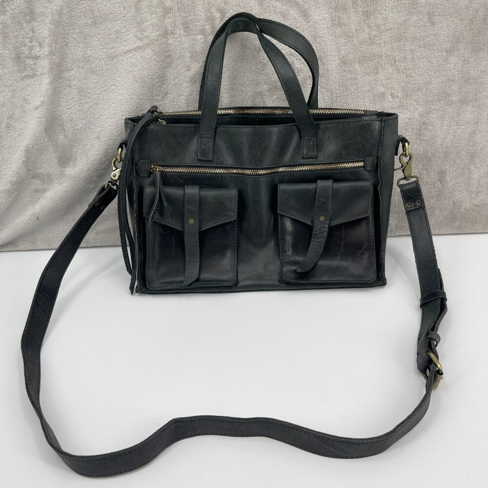 Raven + Lily Black Leather Large Crossbody Satchel Magnolia Joanna's Favorite